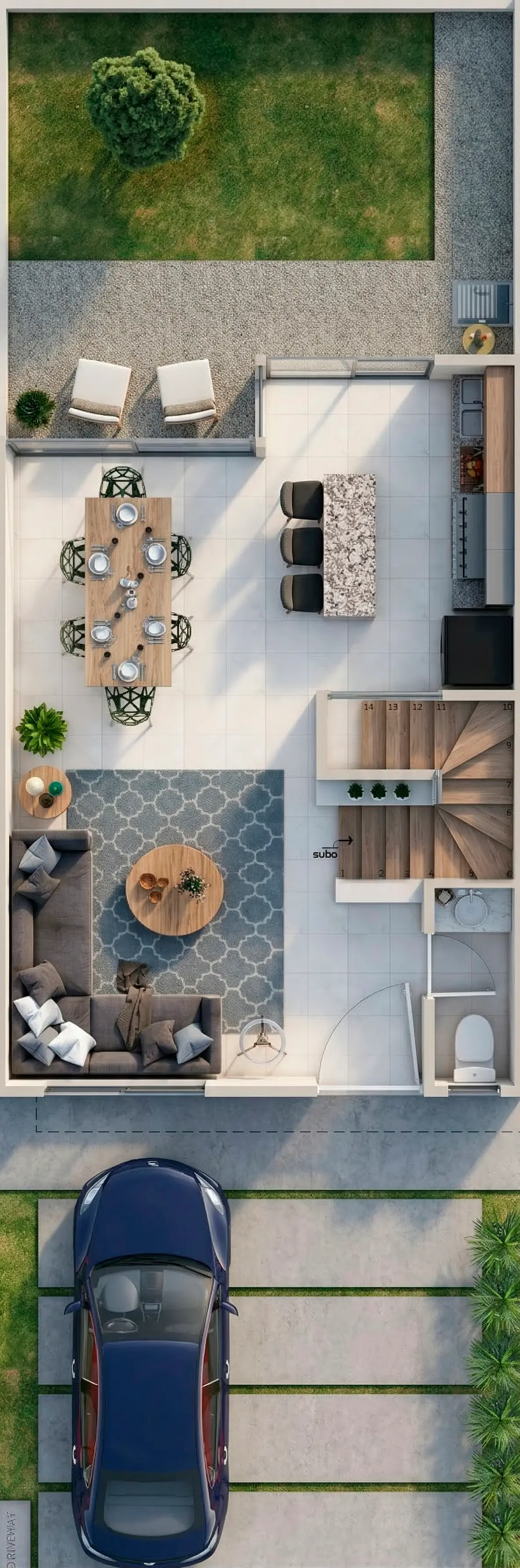 Plano arquitectónico de Planta Baja del modelo Berlín con 3 hab.