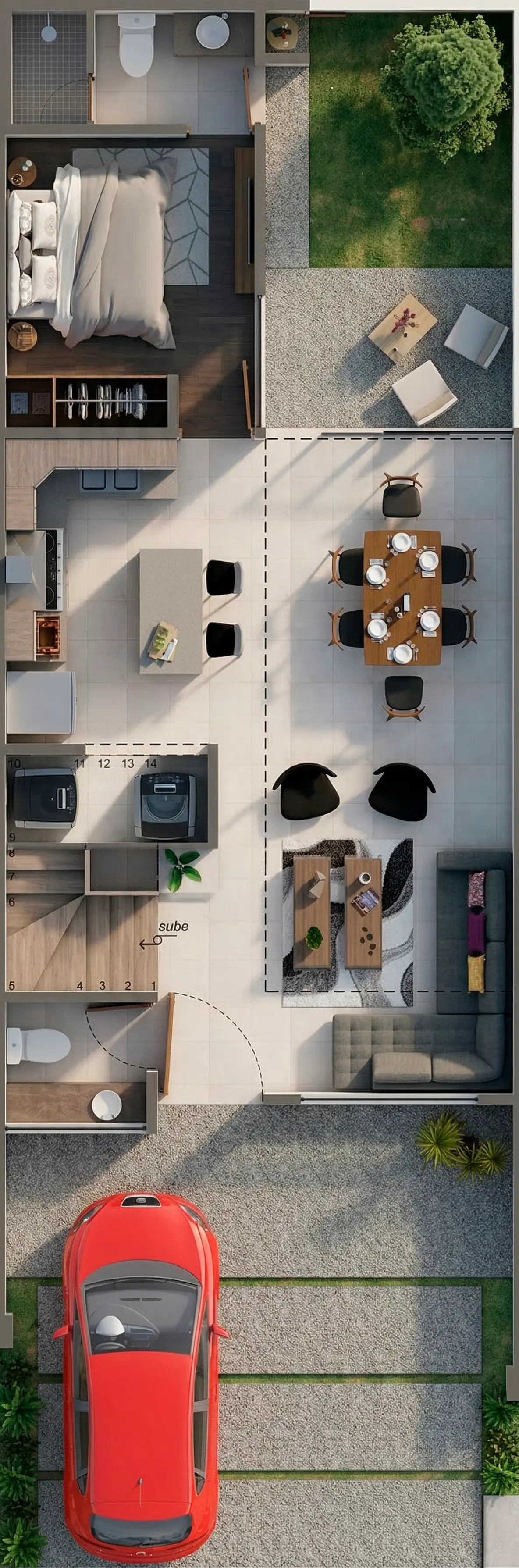 Plano arquitectónico de Planta Baja del modelo Milán con 3 hab.