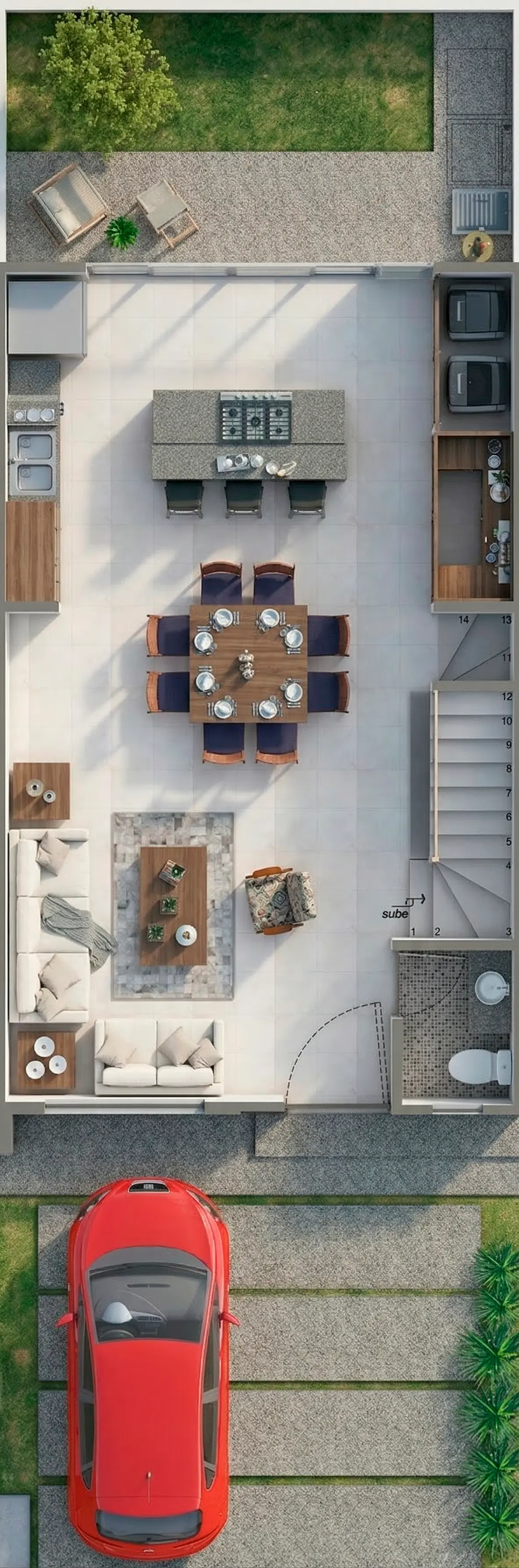 Plano arquitectónico de Planta Baja del modelo Praga con 3 hab.