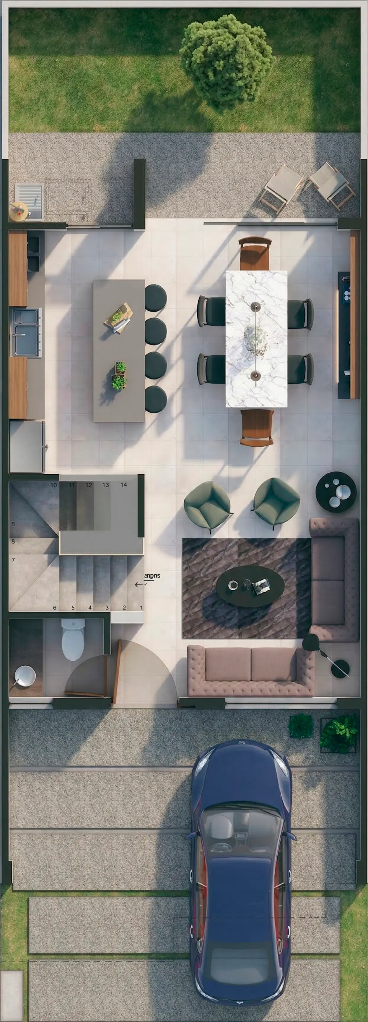 Plano arquitectónico de Planta Baja del modelo Suecia con 3 hab.